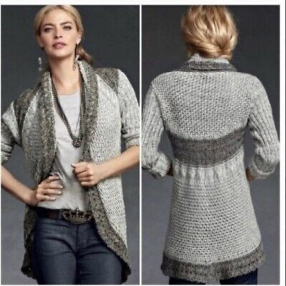 CAbi Gray Shadow Circle 100% Cotton Crochet Knit Bohemian Open Front Cardigan XS - Picture 1 of 13